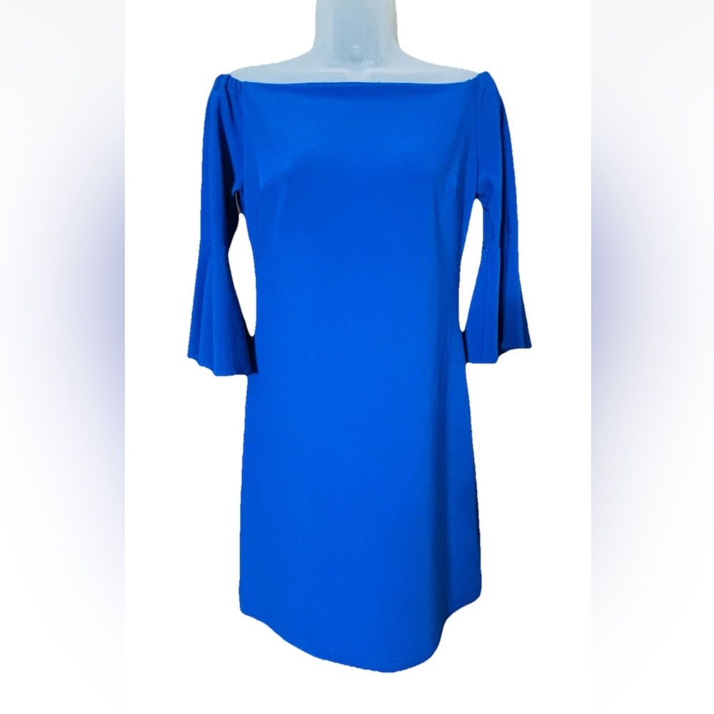 Boston Proper Off The Shoulder Royal Blue Dress Ruffle Bell Sleeves Size XS